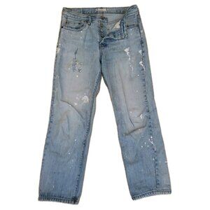 Free People Jeans Boyfriend Paint Splatter Button Fly Destroyed Sz 26